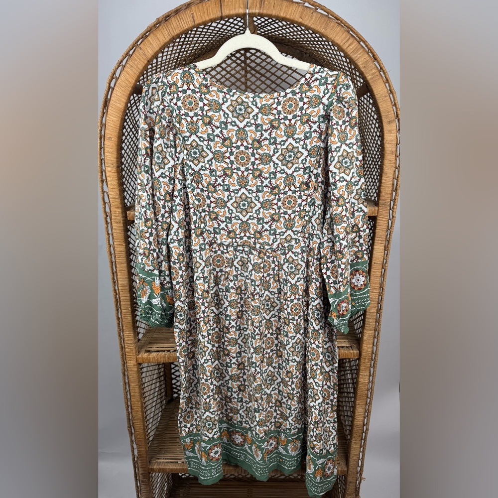Bluetime Boho Floral Babydoll Dress XL V Neck 3/4 Sleeve Flowy Beach Dress NWT - Picture 7 of 9